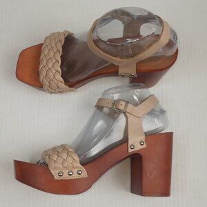 Madden Girl Cabby Beige Braided Block Heel Sandals